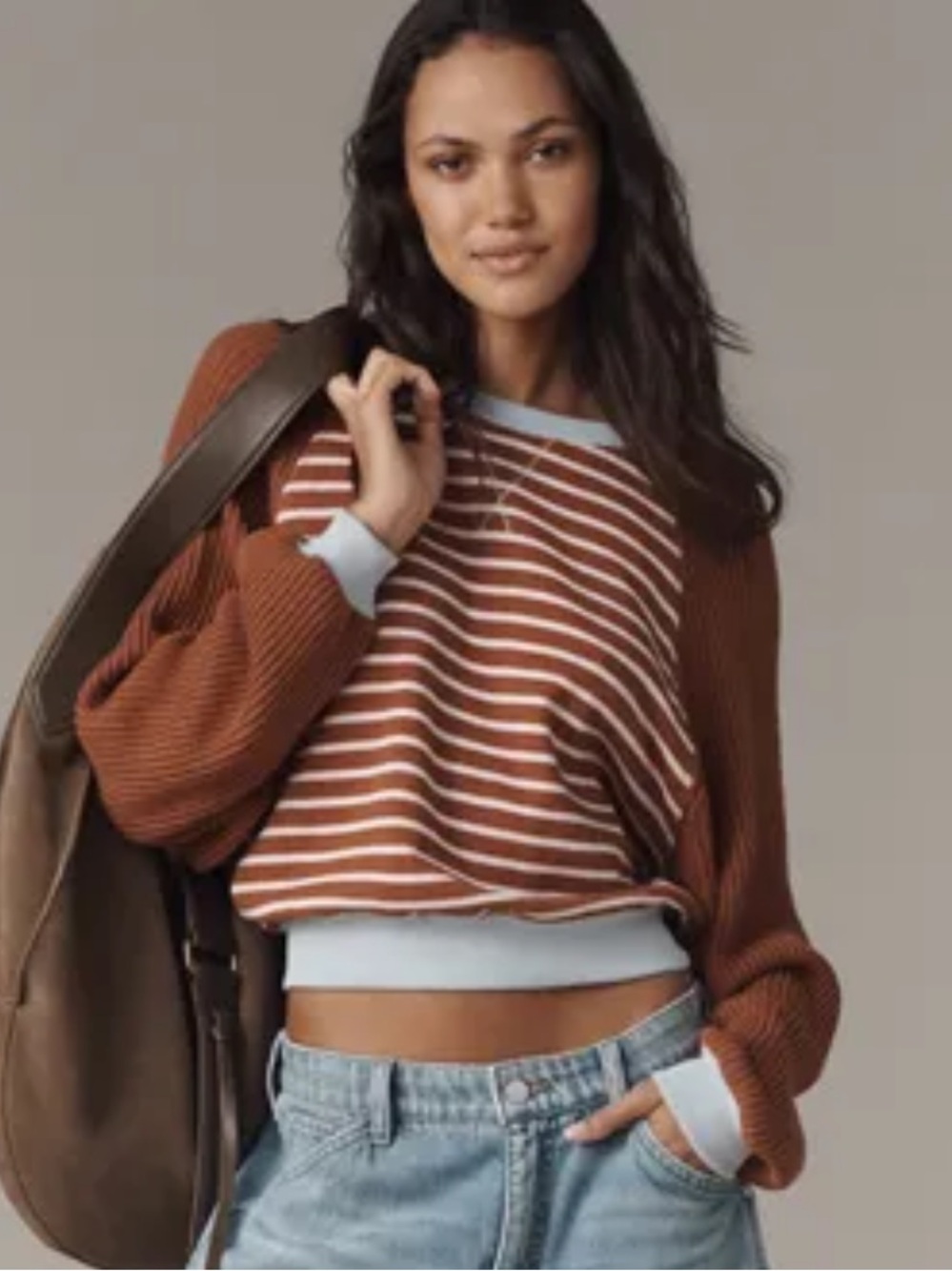 Anthropologie Pilcro The Niki Knit-Sleeve Bubble Striped Sweatshirt